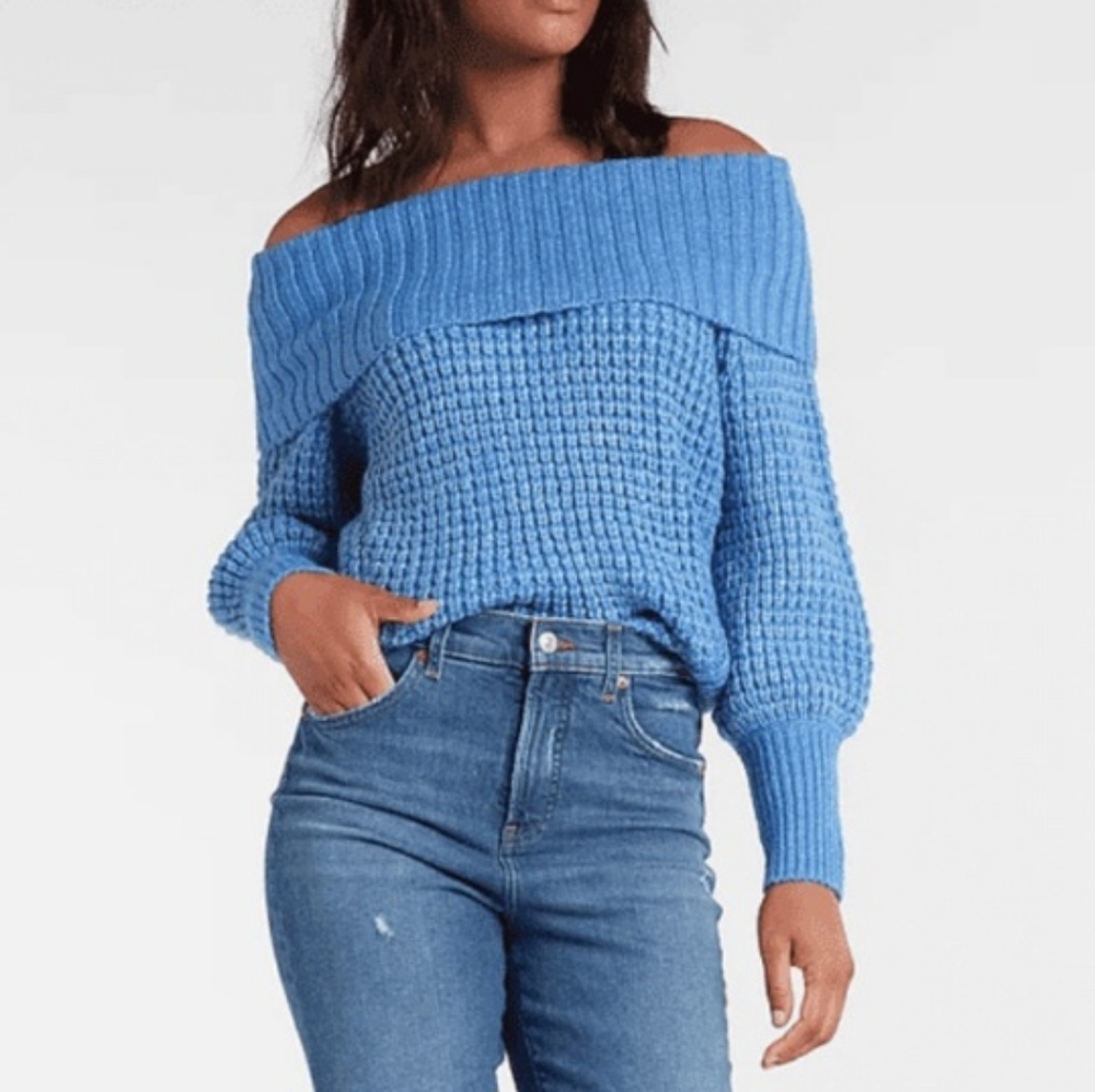 EXPRESS Chunky Knit Off Shoulder Balloon Sleeve Sweater